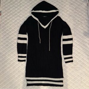 Black & White Hooded Knit Sweater Dress